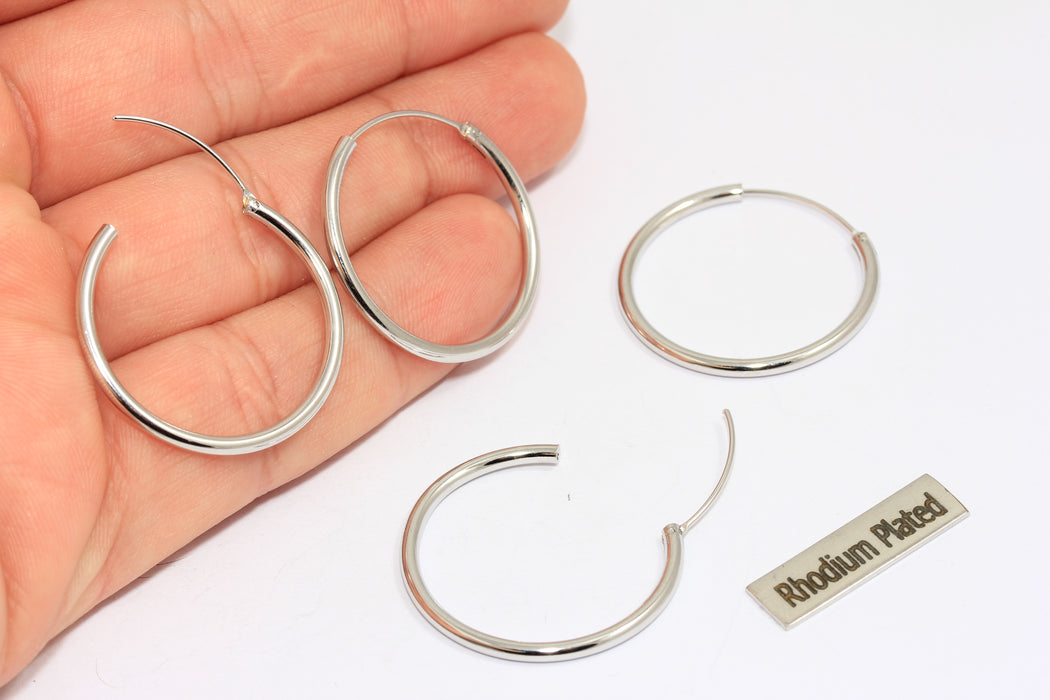 28 mm Rodyum Kaplama Halka Küpeler, Midi Gümüş Küpe Halkaları, HRN5