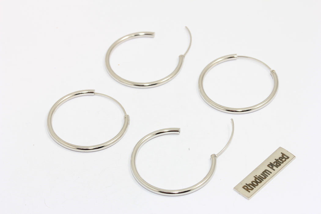 28 mm Rodyum Kaplama Halka Küpeler, Midi Gümüş Küpe Halkaları, HRN5