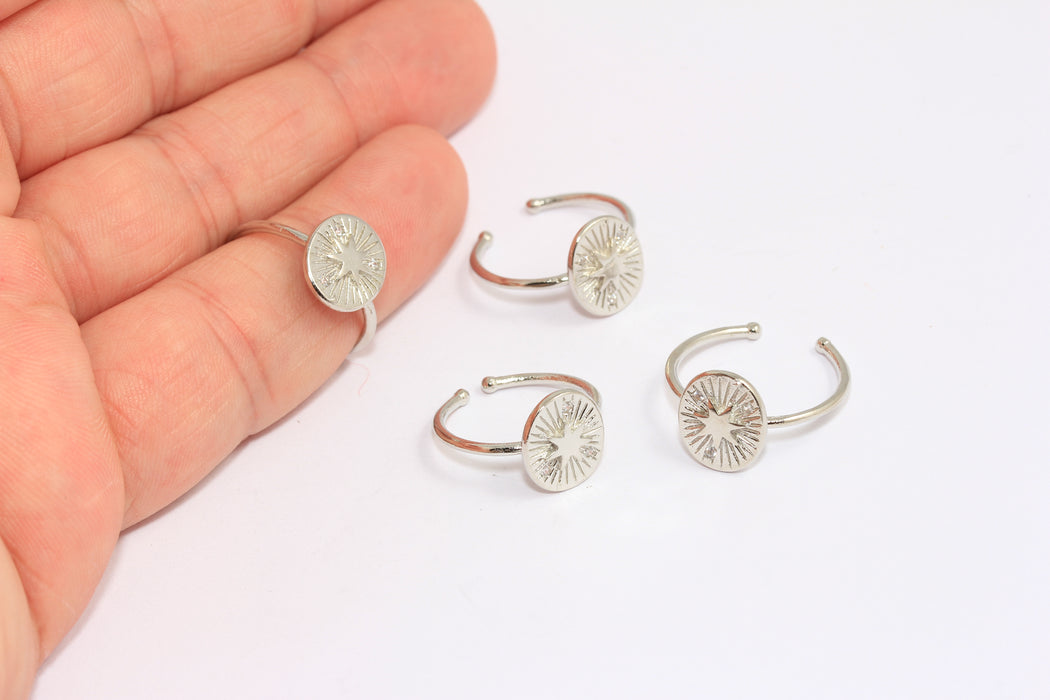 16-17mm Rhodium Plated CZ North Star Rings, Micro Pave Pole Star Rings, BXB190-1