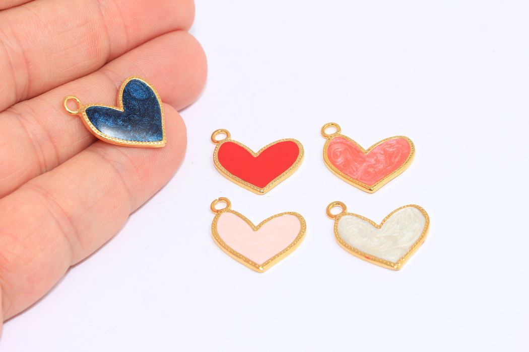 20mm 24k Shiny Gold Heart Charms, Love Medallion, Asymmetric Heart Charm,