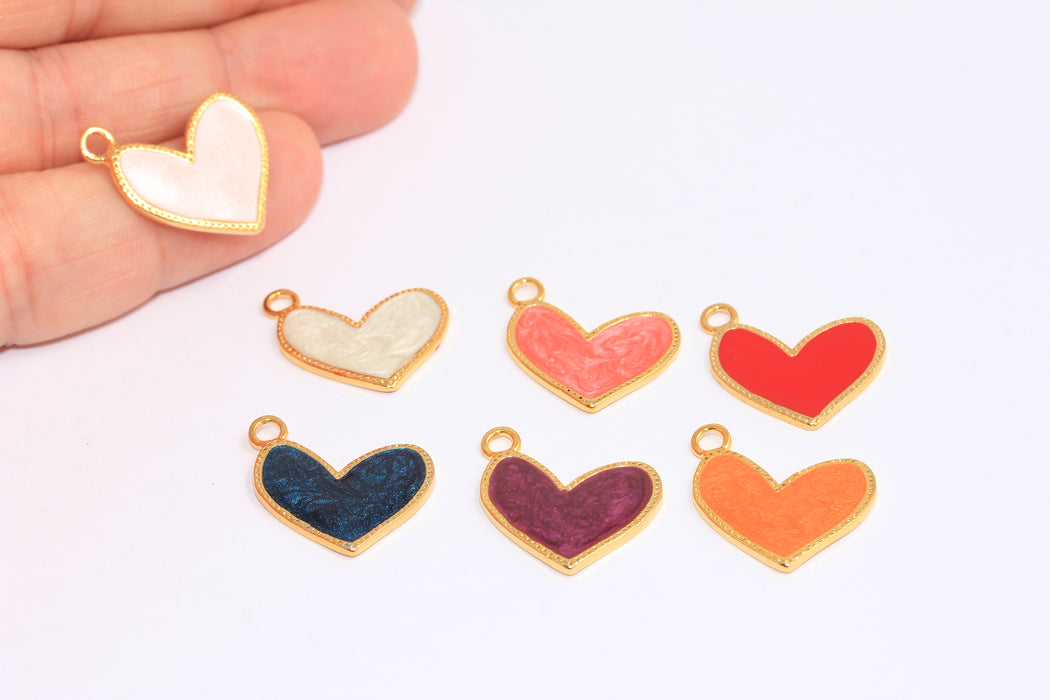 20mm 24k Shiny Gold Heart Charms, Love Medallion, Asymmetric Heart Charm,