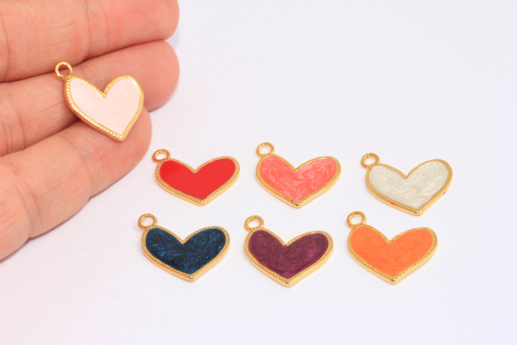 20mm 24k Shiny Gold Heart Charms, Love Medallion, Asymmetric Heart Charm,