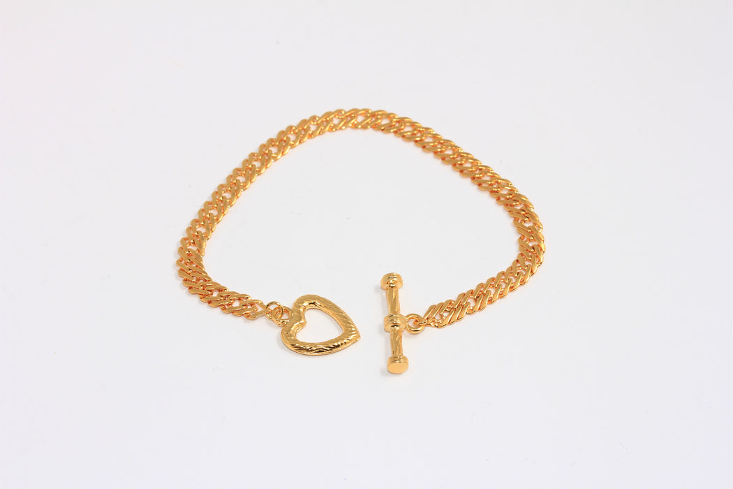 5,3mm 24k Shiny Gold Curb Bracelet, Bracelet With Heart Lock, ETS211-2