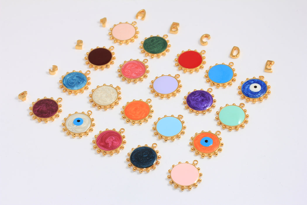 22mm 24k Shiny Gold Plated Sun Pendant, Optional Enamel Color Sun Medallion,