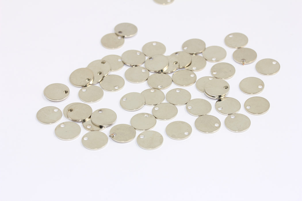 12mm Rhodium Plated Round Charms, Stamping Tag Coin Charms, ETS184