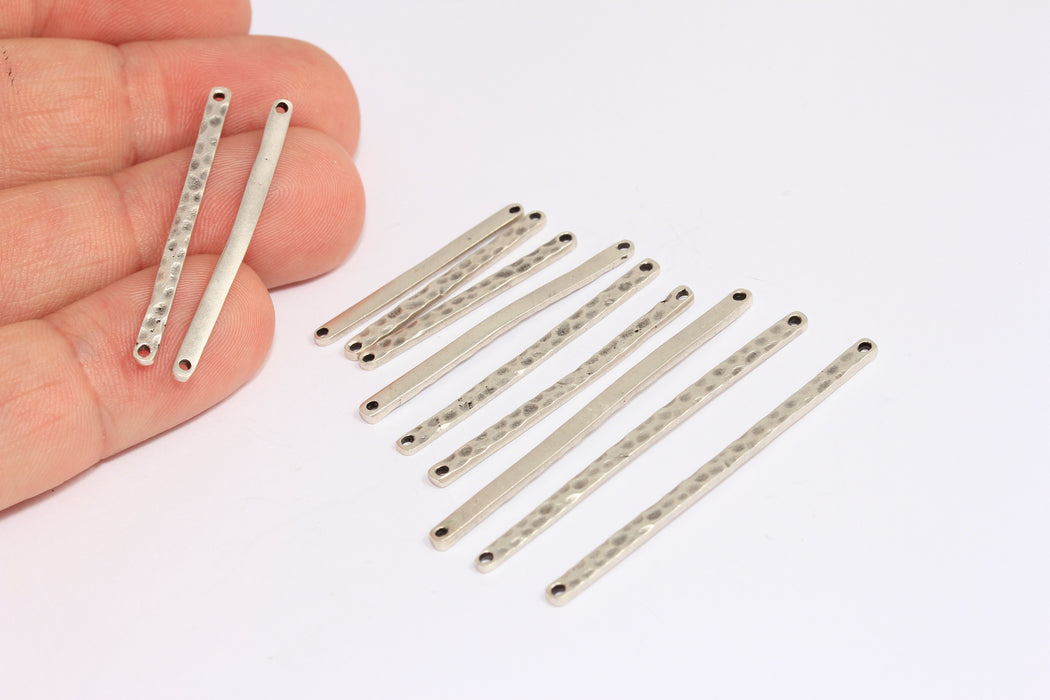 2,5mm Antik Gümüş Çekiçlenmiş Çubuklar, İki Delikli Çubuklar, Uzun Çubuk Kolye