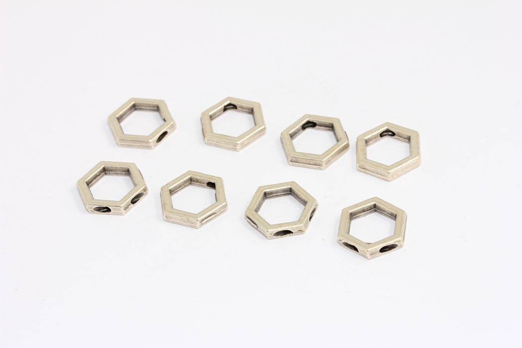 14mm Antique Silver Honeycomb Charm, Outline Hexagon Charms, KA102