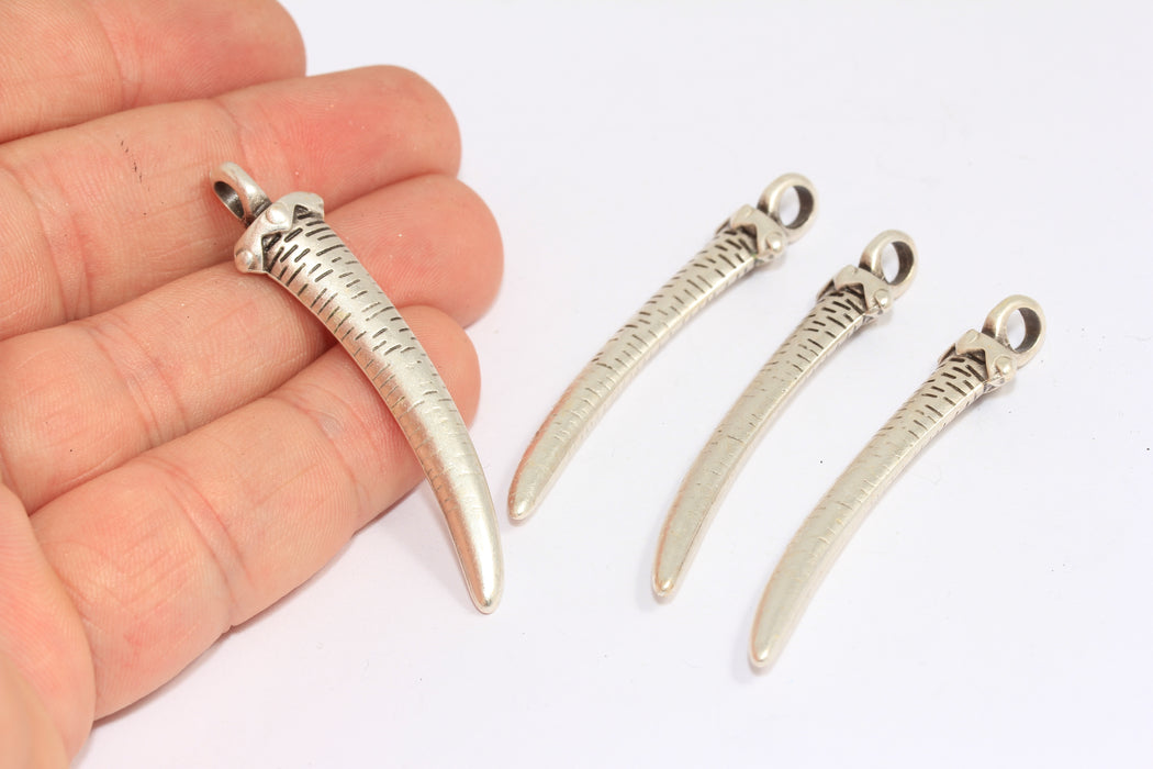 11x50mm Antik Gümüş Diş Takıları, Fildişi Takılar, Diş Kolye, KA105