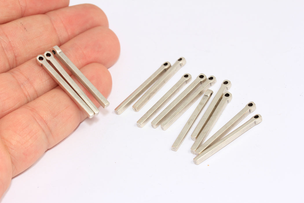 2,5x32mm Antik Gümüş Kaplama Çubuk, Küçük Kare Çubuk, Çubuk Kolye, KA111