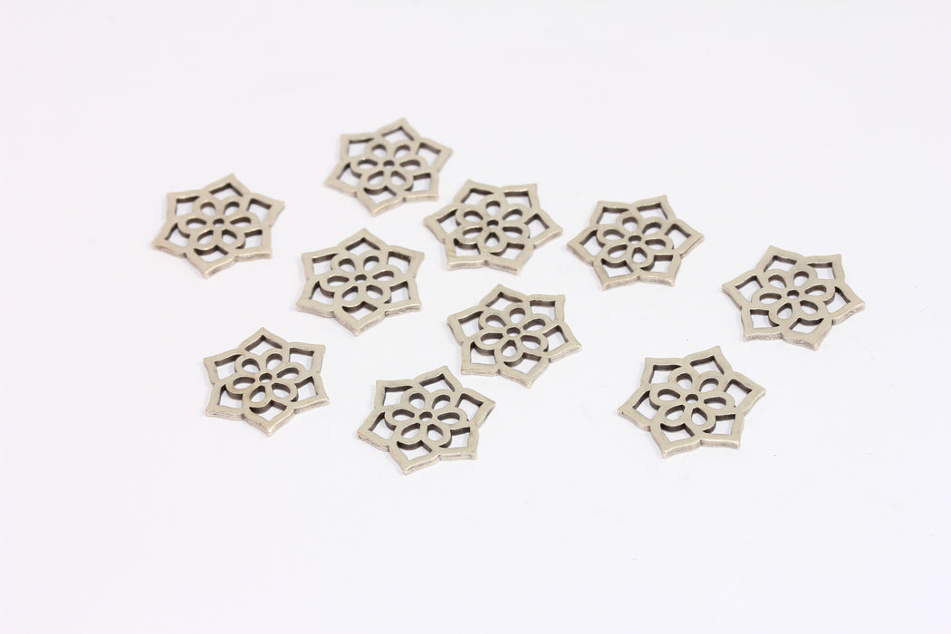 15mm Antique Silver Lotus Charms, Flower of Life Pendant, Lotus Beads, KA136