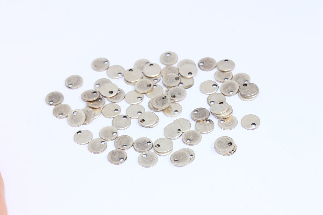 6 mm Antik Gümüş Madeni Para Boncukları, Yuvarlak Damgalı Boş Takılar, ETS121