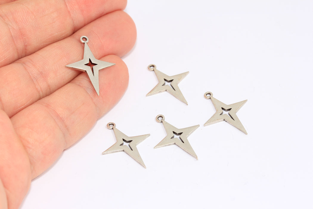19x25mm Antik Gümüş Kuzey Yıldızı, Kutup Yıldızı Kolye, ETS161