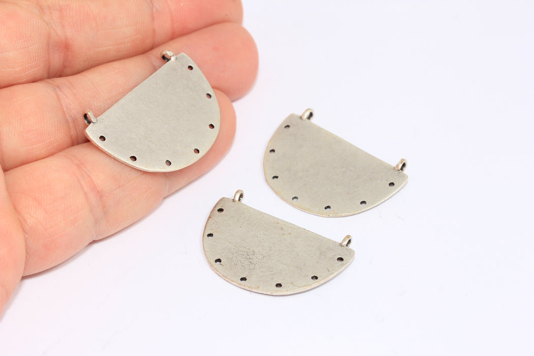 19x31mm Antik Gümüş Yarım Daire Kolye, Yarım Ay Kolye, Çok Delikli Kolye Ucu, EST177