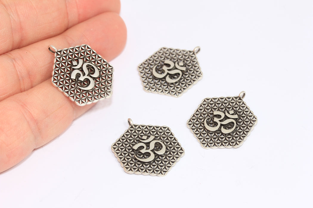 21x24 mm Antik Gümüş Om Takıları, Yoga Om Kolye Madalyonu, ETS178