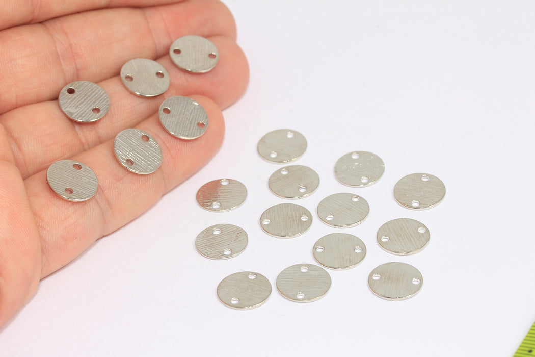 12 mm Rodyum Kaplamalı Madeni Para Takıları, İki Delikli Disk Bağlantı Boncukları, BXB433-4