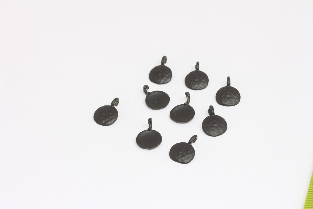 9x13 mm Mat Siyah Madeni Para Takıları, Çekiçle Dövülmüş Disk Boncuklar, Damla Madeni Para Boncukları, MLS175