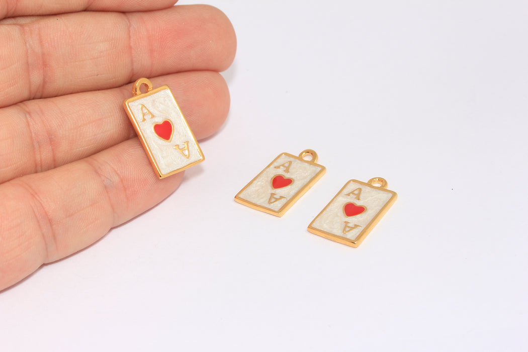 Ciondolo a forma di giocatore di poker in oro lucido 24k, 12x19 mm, ciondolo a forma di cuore in smalto bianco, BXB141-8B