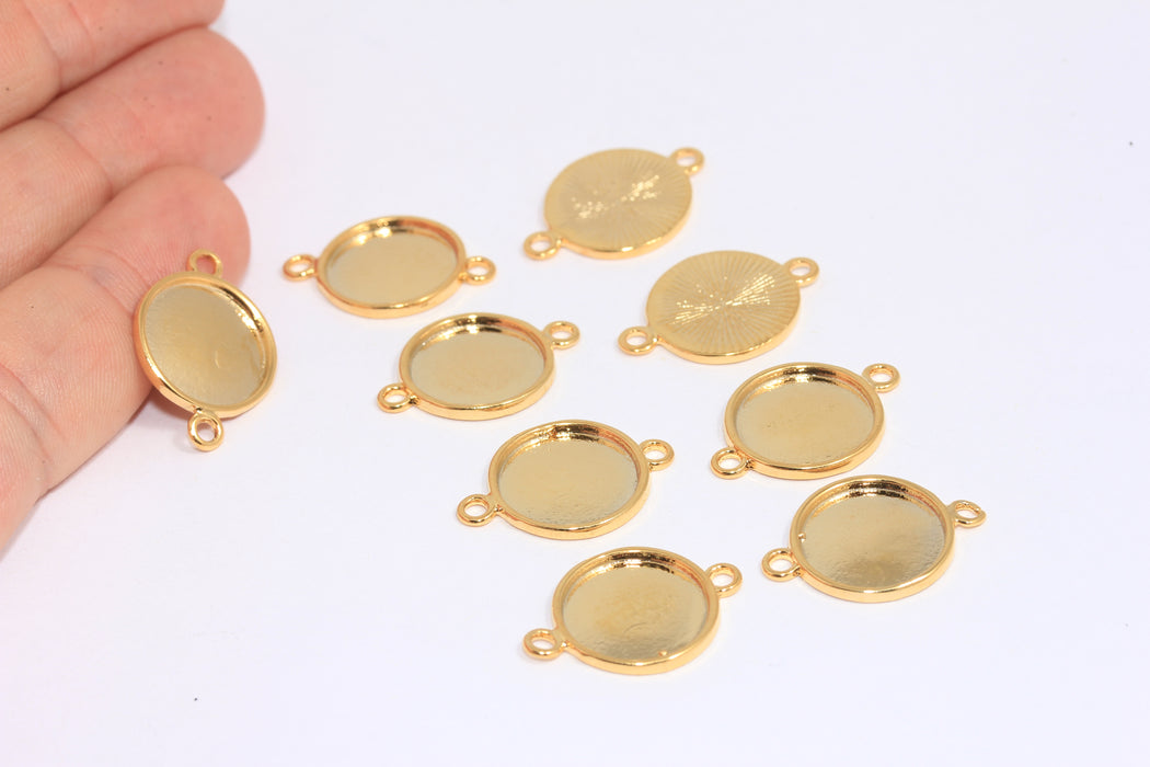 14 mm 24 Ayar Parlak Altın Çerçeveli Charms, Bilezik Kabaşon Bağlantısı, BXB433-5