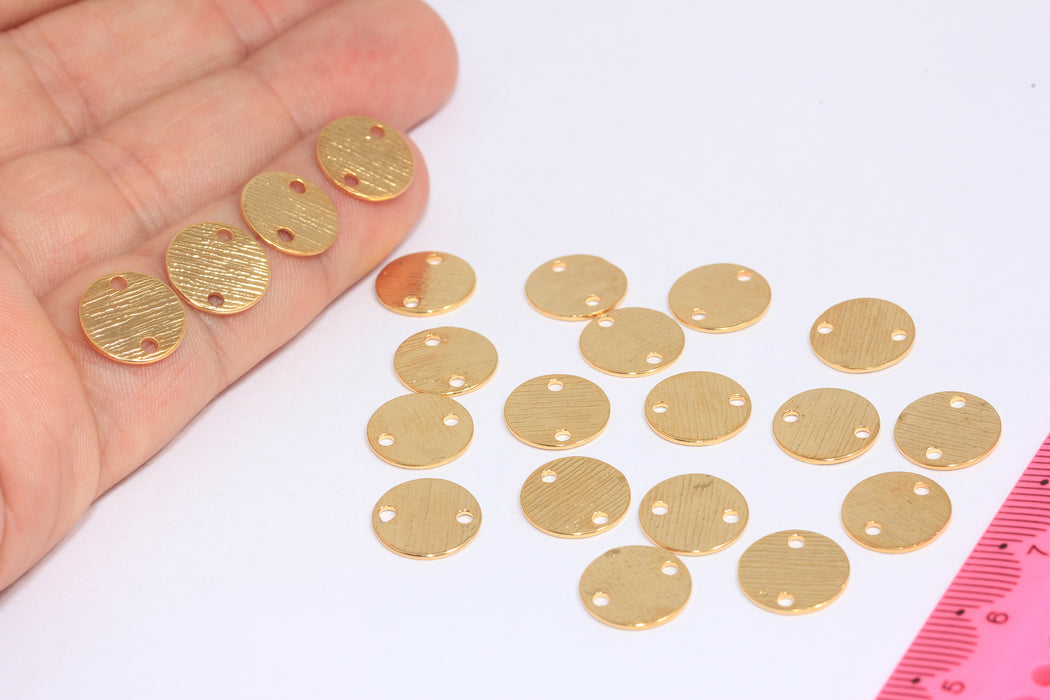Ciondoli con moneta in oro lucido 24k da 12 mm, perline di collegamento a disco a due fori, BXB433-8