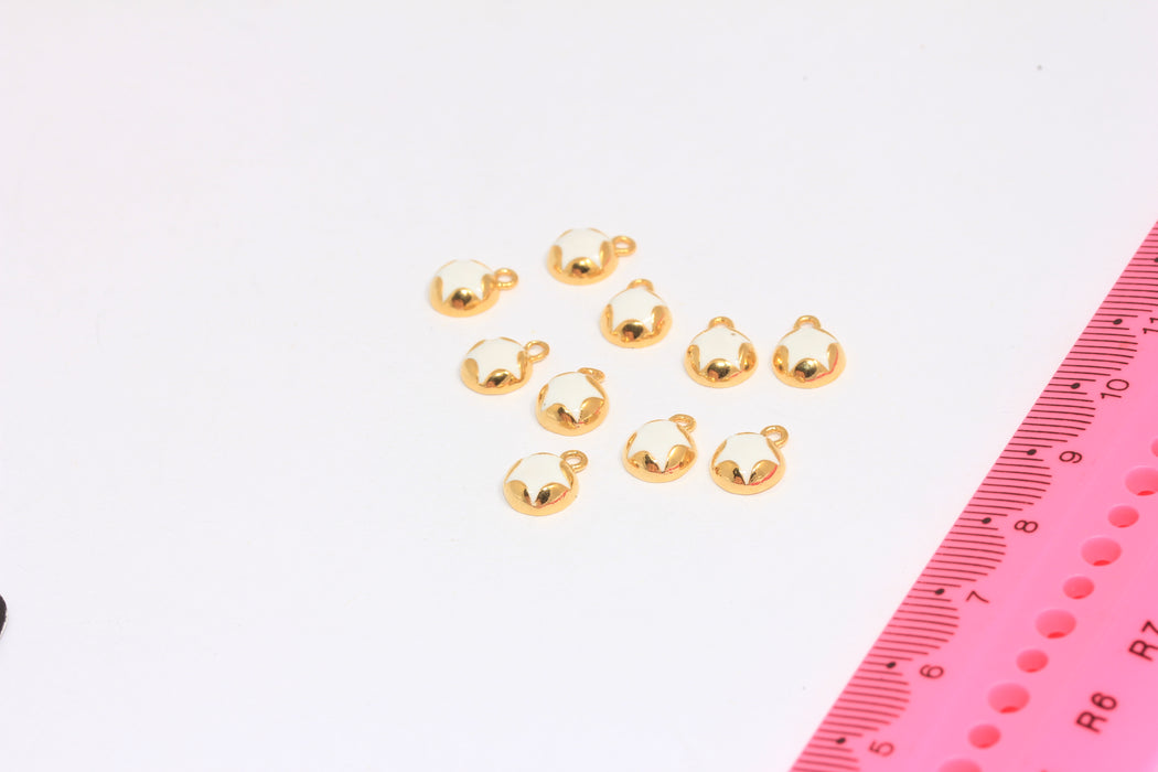 24k Shiny Gold Star Charms, White Enamel Star Beads, BXB432-2