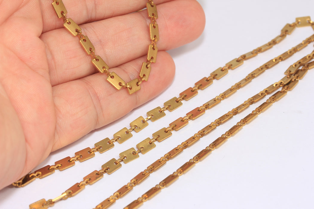 6x4,3 mm Ham Pirinç Çubuk Zincir, Kare Çubuk Zincir, Pirinç Bağlantı Kolye, BXB184-4