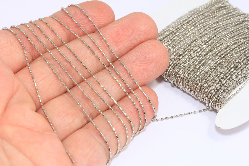 1mm Rhodium Plated Ball Chain, Tiny Silver Lace Ball Chain, BXB151-5