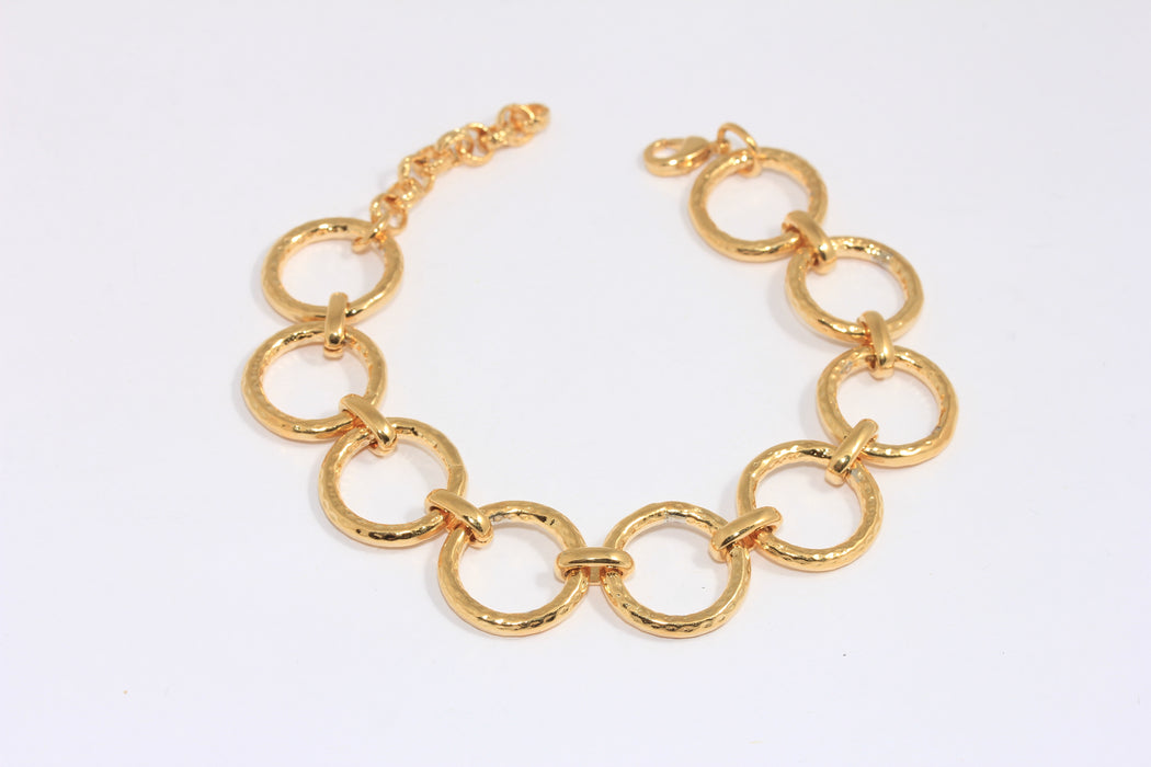 24k Shiny Gold Chain Round Link Bracelet, Circle Ring Bracelet, BXB153-3