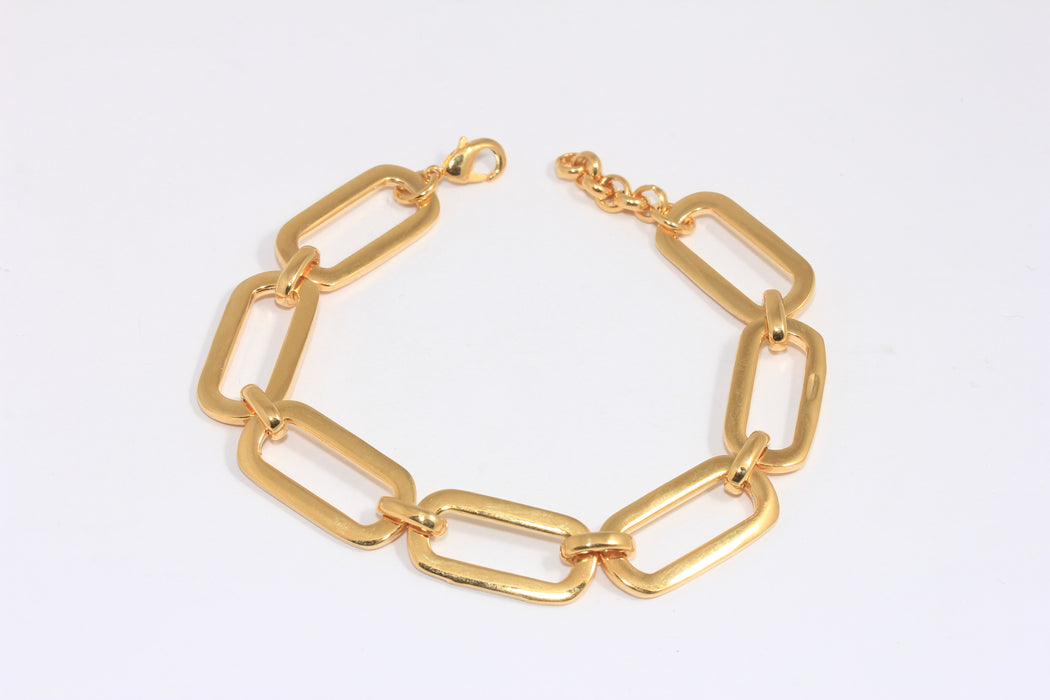 24k Shiny Gold Chain Square Link Bracelet, Large Oval Link Bracelet, BXB153-4
