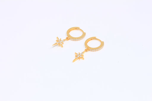 Micro Pave White Stone Lever Back Hoops, CZ North Star Earrings
