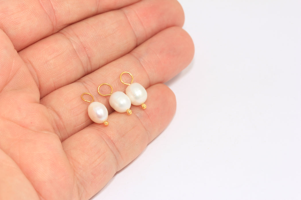 Ciondoli con perle d'acqua 6,7x8 mm, perle naturali bianche a forma libera, CR91-2
