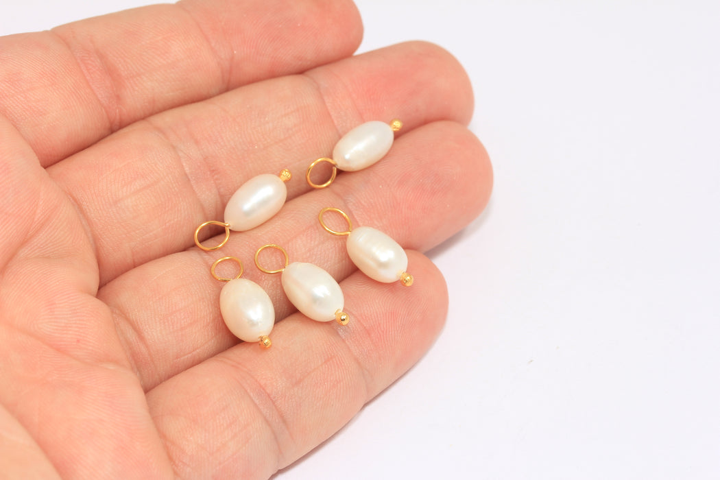 Ciondoli con perle d'acqua 6x10 mm, perle naturali bianche a forma libera, CR94-2