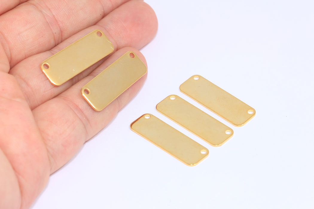 10x30mm 24 Ayar Parlak Altın Dikdörtgen Tılsımlar, Düz Damgalı Boş Kolye, BRT650