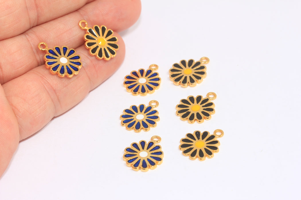 Ciondolo a forma di margherita in oro lucido 24k da 9x12 mm, piccole perline a forma di margherita in smalto,