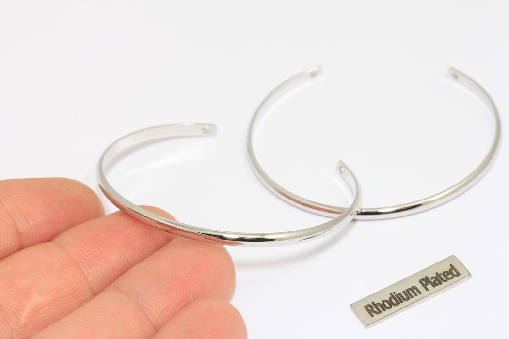 3mm Rhodium Plated Round Wire Bracelet, Open Bracelet Cuff, CHK67-2