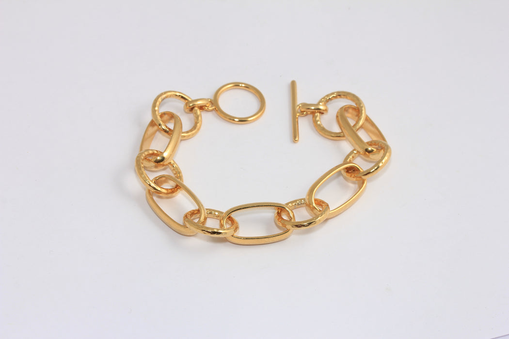 24k Shiny Gold Chain Round Link Bracelet, Oval Link Bracelet, BXB167-3