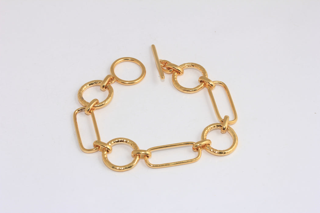 24k Shiny Gold Chain Round Link Bracelet, Oval Link Bracelet, BXB118-3