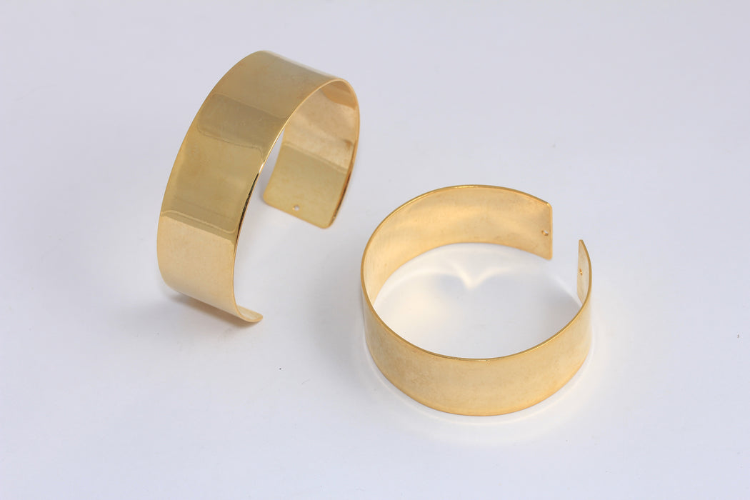20mm 24k Shiny Gold Open Bracelet, Wide Flat Bracelet Cuff, CHK52-3