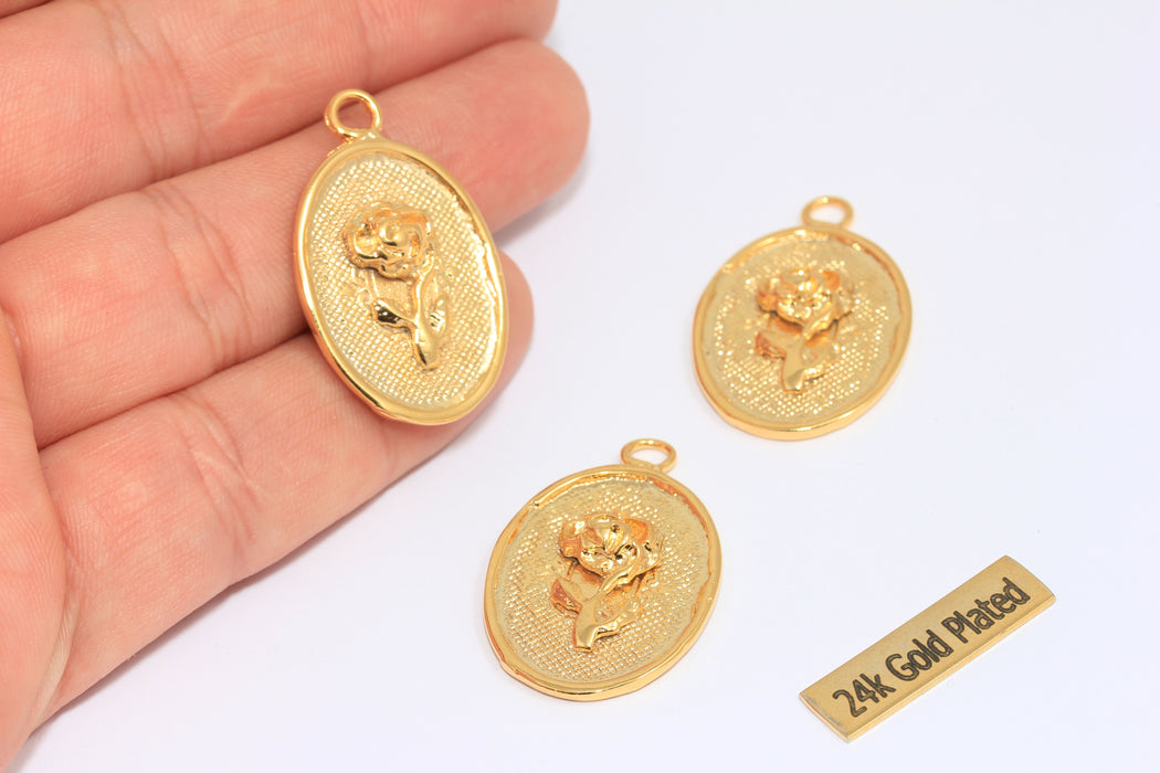 Medaglione in ottone grezzo 26x30 mm, medaglione a forma di fiore di rosa, ottone CHK345