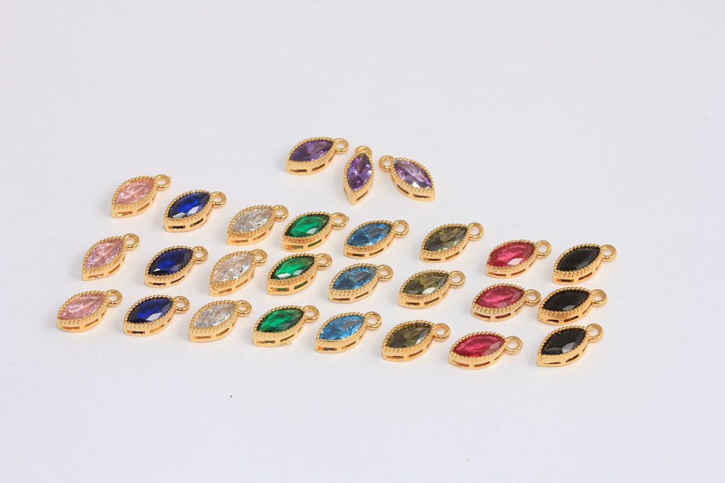 5x11mm 24k Shiny Gold CZ Crystal Beads, Optional Stone Color Drop Charms,