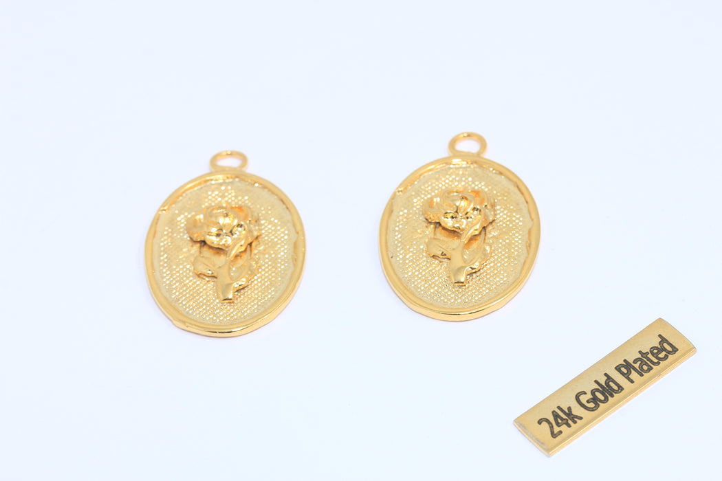 Medaglione in ottone grezzo 26x30 mm, medaglione a forma di fiore di rosa, ottone CHK345