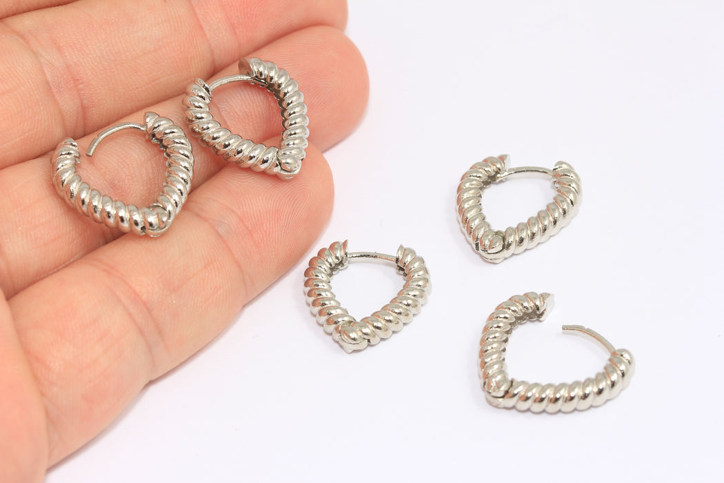 Lever Back Earrings, Braided Heart Hoops