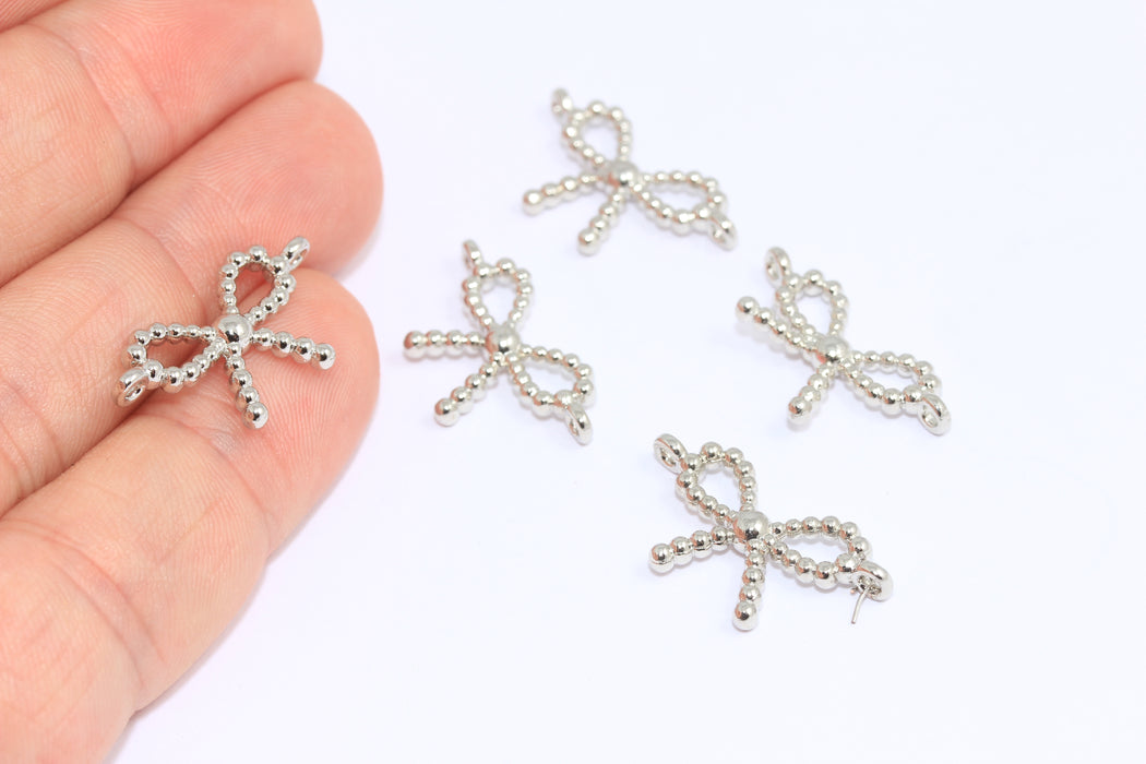 13x20mm Rhodium Plated Bow Charms, Bow Tie Bracelet Connector, CR86