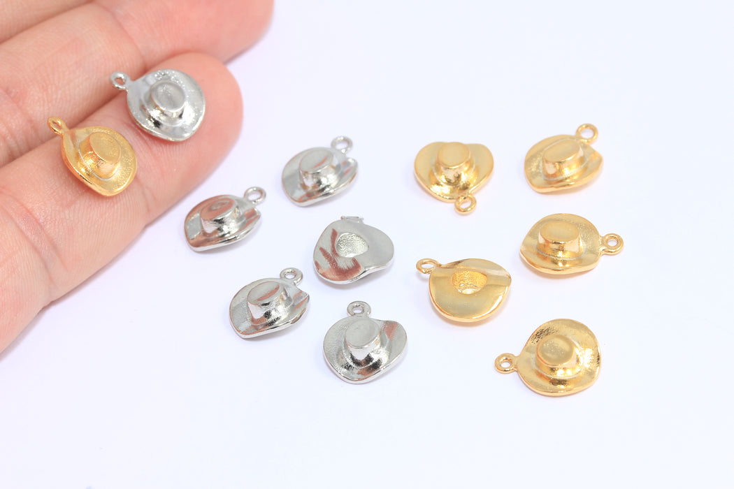 10,5mm 24k Shiny Gold Or Rhodium Cowboy Hat Charms, Western Cowboy Hat Beads,