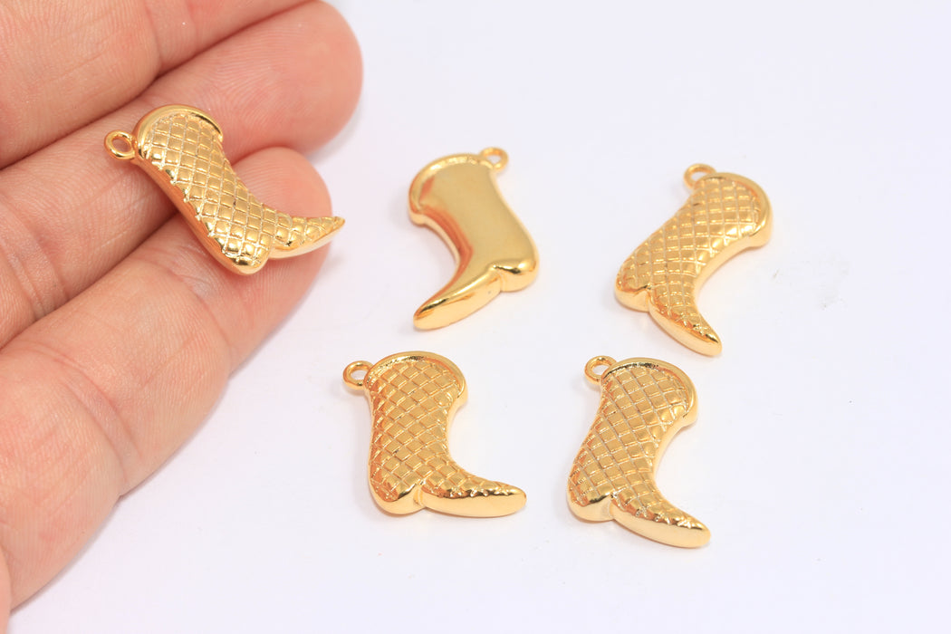 Ciondoli per stivali da cowboy in oro lucido 24k, 7,8x20 mm, con texture, AG63
