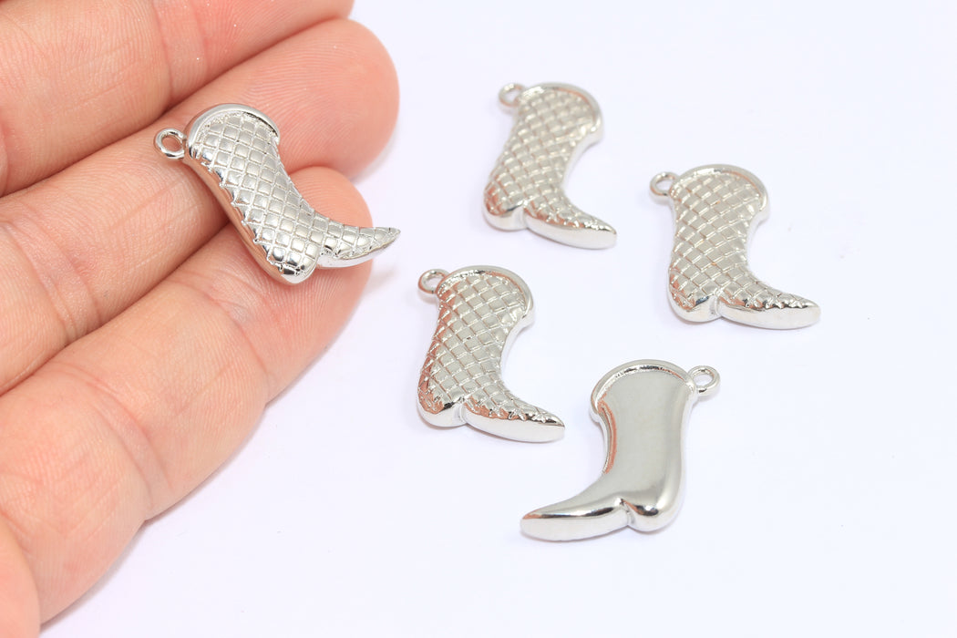 7,8x20mm Rhodium Plated Boot Charms,Textured Cowboy Boot Pendant, AG31