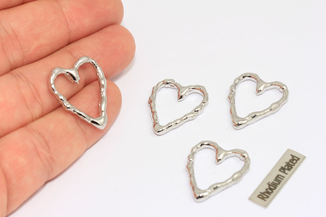 Perline a forma di cuore placcate in rodio da 12x15 mm, ciondoli per collana a forma di cuore martellato, cuore delicato, grazioso ciondolo a forma di cuore, XP161-1