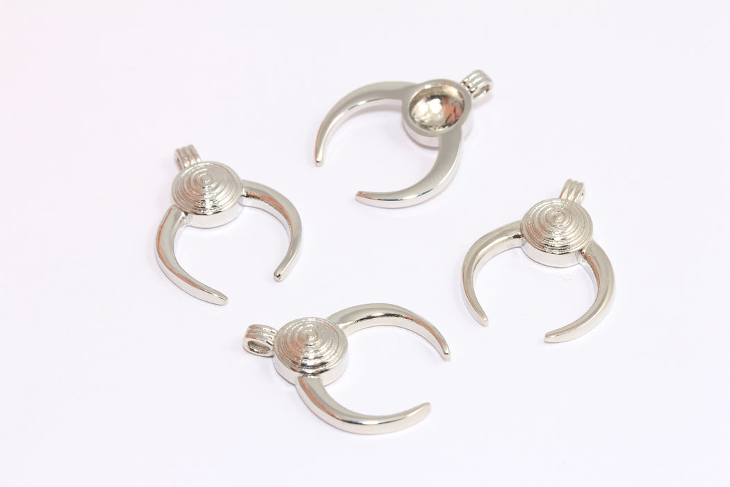 18x20mm Rhodium Plated Horn Charms, Moon Pendant, Crescent Moon Charm, CR161