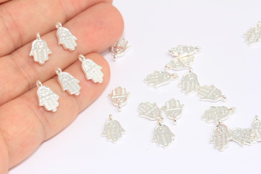 8,5x10mm Silver Color Plated Hamsa Charm, Turkish Hamsa, Fatima Hand Charms, AG35
