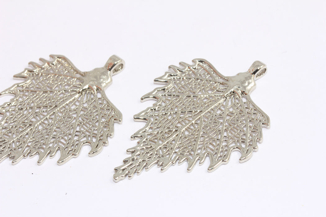 37x55mm Rhodium Plated Leaf Charms, Filigree Leaf Pendant, CR167