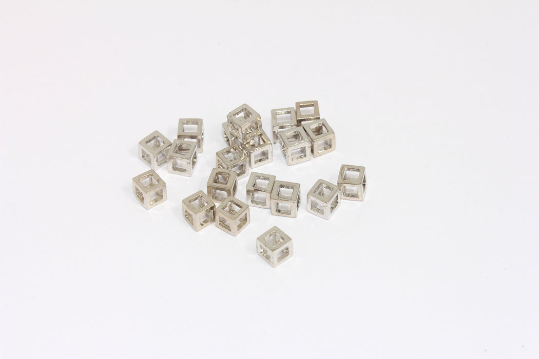 5mm Rhodium Plated Cube Charms, Open Cube Charms, 3D Cube Beads, CR190